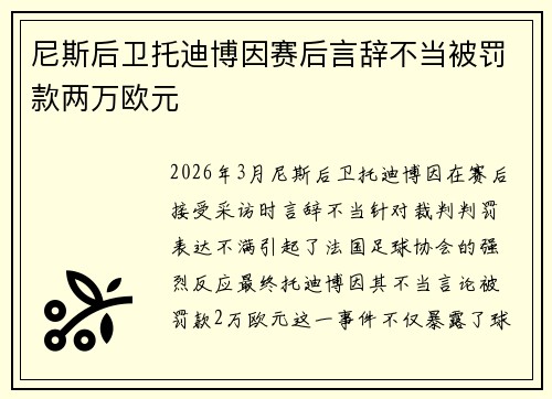 尼斯后卫托迪博因赛后言辞不当被罚款两万欧元 尼斯后卫托迪博因赛后言辞不当被罚款两万欧元